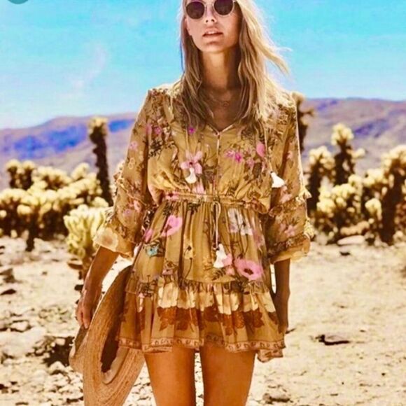 NWT Spell and Gypsy Wild Bloom Playdress Mini Mustard Dress Floral Size XS - Picture 6 of 16